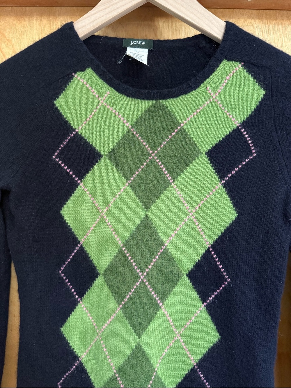 XS Vintage J Crew Argyle Wool Blend Crew Neck Sweater Holiday 2005 Collection